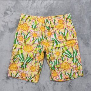Lilly Pulitzer Shorts Women 0 Yellow Pink Floral Resort Fit Bermuda Twill Casual